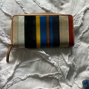 TORY BURCH Striped Multi-Color Leather Zip Wallet